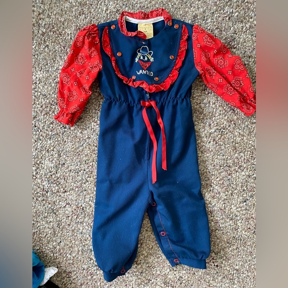 80’s Kountry Kids WANTED Western Pearl Snap Overalls Romper Jumper Infant M 22”L - Picture 1 of 7